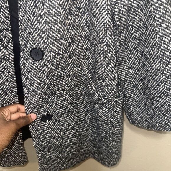 Leslie Fay Womens Medium Black White Herringbone Tweed Button Front Coat Jacket - Picture 6 of 9